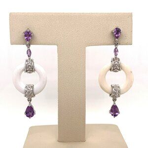 Designer‎ Sterling Silver & Amythest Pierced Post Back Earrings! 144